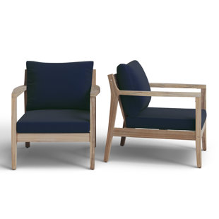 JOSS & MAIN Amina Outdoor Solid Wood Acacia Chair with Cushions (Set of 2)