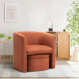 WADE LOGAN® Braedin Upholstered Barrel Accent Chair With Storable Ottoman