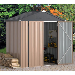 YODOLLA 6 Ft. W x 4 Ft. D Metal Overlap Reverse Apex Garden Shed