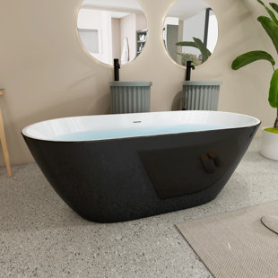 SOTUBX Free Standing Tub 55" x30" Deep Soaking Bathtub Freestanding Bathtub J07 Bathroom Tub Black