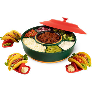 PREP & SAVOUR Taco Tuesday Kit - Taco Bar Serving Set For A Party - 30Oz Heated Pot, 4 Taco Holders, & Detachable Lazy Susan Tray - Taco Night Fiesta – Unique Couple & Housewarming Gift Set Ideas