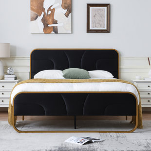 MERCER41 Nelsie Upholstered Platform Bed with Velvet Tufted Headboard