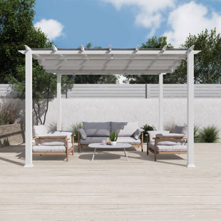 PARAGON-OUTDOOR Florence 11 Ft. W x 16 Ft. D Aluminum Pergola in White Powder-Coated Finish with Adjustable Canopy