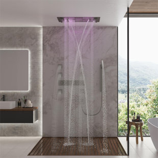 CASAINC Rodeo 36-Inch LED & Music Rainfall Thermostatic Shower System with Slide Bar and 2-in-1 Handheld