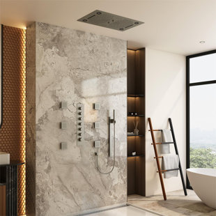 CASAINC Rodeo 27.5-Inch LED&Music Rainfall Thermostatic Shower System with Slide Bar and 2-in-1 Handheld