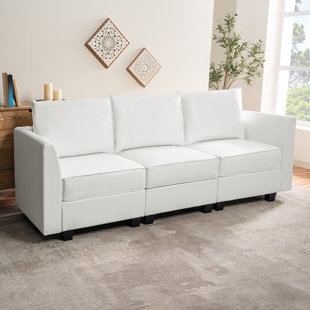 HOKKU DESIGNS Rudiger Modular Convertible Sectional Air Leather 3 Seater Sofa with Reversible Chaise,