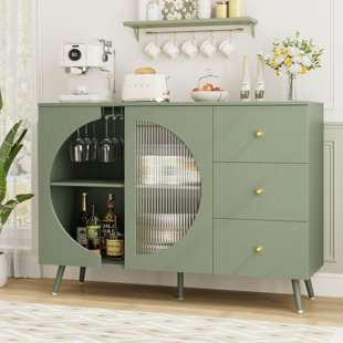 WADE LOGAN® Chanyah 47.2" W Kitchen Sideboard with 3 Drawers & Wine Glass Holder