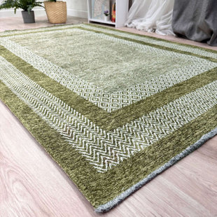 UNION RUSTIC Alfa Rich Candelario Green Washable Cotton Area Rugs for Living Room Bedroom Kitchen Dining