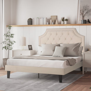 REPUBLIC DESIGN HOUSE Audrey Tufted Platform Bed with Solid Deck (8" Leg) Ivory, Queen Size