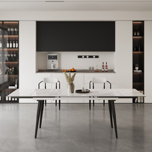 BRAYDEN STUDIO® Clivia 94.48” Rectangular Extendable Sintered Stone Dining Table