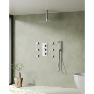EVERSTEIN RelaxaJet Thermostatic Shower System 12" Celling Rainfall Shower Faucet Set with Rough-in Valve