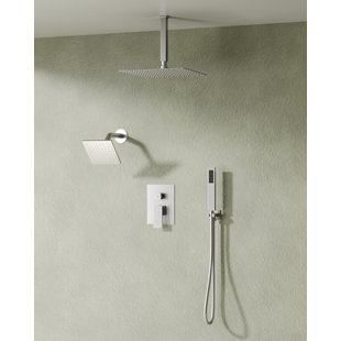 EVERSTEIN DualJetSpa Triple-Function 10" & 6" Ceiling Mount Complete Shower Faucet with Pressure Balancing Rough-In Valve