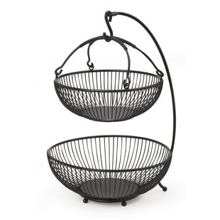 Gourmet Basics by Mikasa Spindle Adjustable 2-Tier Basket with Banana Hook, Black with Gold Antiquing