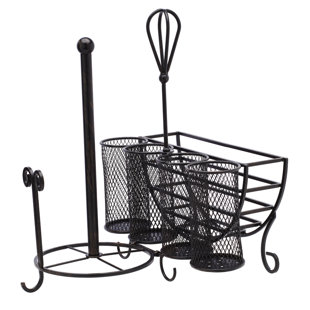 Gourmet Basics by Mikasa Avilla Picnic Plate Napkin and Flatware Storage Caddy with Paper Towel Holder