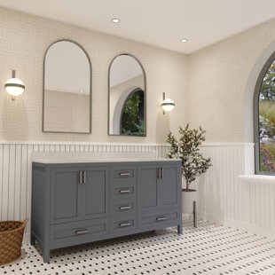 AYNA DECORS Rooh 60'' Free Standing Double Bathroom Vanity with White Quartz Top with Mirror