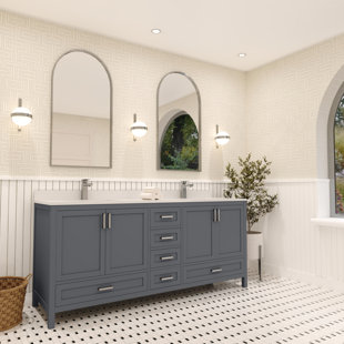 AYNA DECORS Rooh 72'' Free Standing Double Bathroom Vanity with White Quartz Top with Mirror