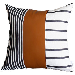 APOLENA Striped Faux Leather Throw Pillow