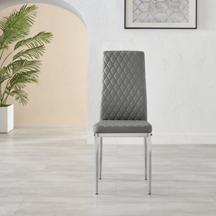CANORA GREY Alicia Modern Glass & Wood Finish Dining Table Set with 6 Quilted Faux Leather Dining Chairs