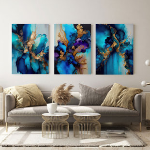 KIRA LIVING " Abstract Floral Splash " 3 - Pieces