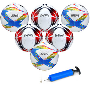 EXCELLO GLOBAL PRODUCTS Xcello Sports Soccer Balls, Size 4, Assorted Graphics with Pump, Pack of 6