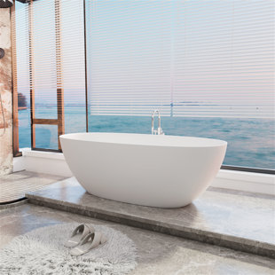 GIVINGTREE 65" x 30" Freestanding Soaking Solid Surface Bathtub with Pop-up Drain and Overflow, Cupc Certified