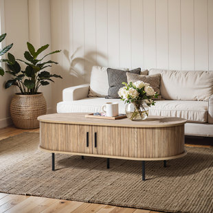 MILLWOOD PINES Cucuta Mid-Century Modern Coffee Table with Storage and Slatted Sliding Doors