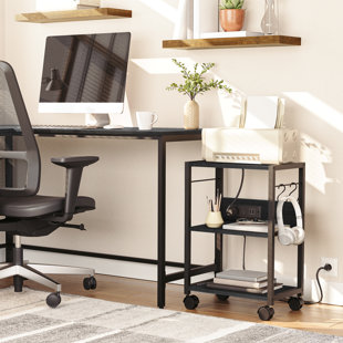 ALLOSWELL 3-Tier Mobile Printer Stand with Power Outlets and USB Ports