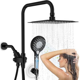 IMPIAR Dual Square Shower Head with Handheld Combo Shower Wand with Filter Metal 8 Inch