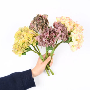 LECKFLLOWER 10" Artificial Hydrangea Flowers With Stems For Vase (Set of 3)