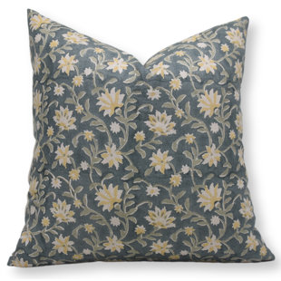 FABDIVINE Fabritual Block Print Pure Linen Throw Pillow Covers (Aradhna, Light Teal)