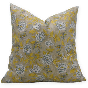 FABDIVINE FABRITUAL Block Print Pure Linen Throw Pillow Covers, Handmade (Rameshwaram, Yellow)