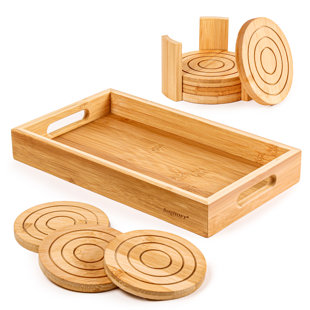 BergHOFF 8pc Bar Set with 7pc Coaster Set and 12" Rayon from Bamboo Serving Tray