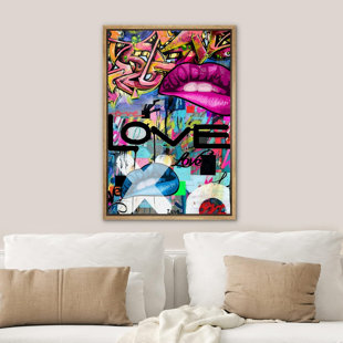 IDEA4WALL Pop Urban Street " Abstract Love And Pink Lip Graffiti & Street Art Famous People Pop Art Modern Urban Multicolor "