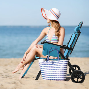 JTANGL Folding Beach Chair, Foldable Beach Lounge Chair, Beach Chair with Canopy Shade & 8''Wheels
