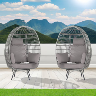 SANSTAR Swivel Wicker Outdoor Lounge Egg Chair (Set of 2)