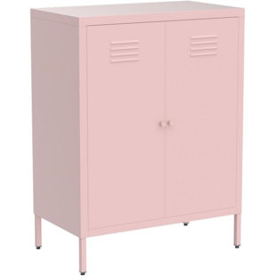 RUBBERMAID 2 Door Pink Metal Locker Storage Accent Cabinets With Doors And Shelves, Steel Cupboard Lockers For Kids Bedroom