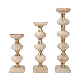 SAGEBROOK HOME Modern Neutral Sumpter Wood Candle Sticks, Set of 3 - 6" x 6" x 23"