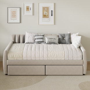 LATITUDE RUN® Aghwith Twin Size Upholstered Velvet Daybed with 2 Drawers - Space Maximization, No Box Spring Needed