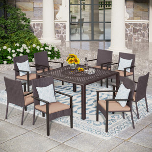 ALPHAMARTS 9-person Outdoor Patio Dining Set With All Weather Cast Aluminum Large Square Patio Furniture Table Fits For 6-8 Person