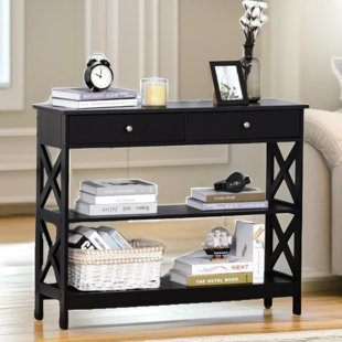 FURNOLD 100Cm 3 Tier Console Table with Storage Shelves and Drawers, Entryway Furniture