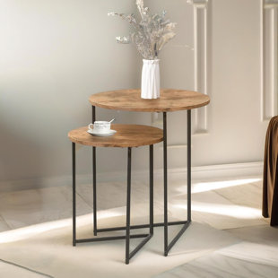 FURNOLD 2 Piece Nest of Tables with Metal Legs, End Side Tables, Living Room