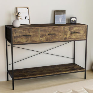 FURNOLD 100Cm Console Table with 3 Drawers, Metal Frame, Entryway Furniture