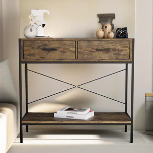 FURNOLD 80cm Rustic Industrial Console Table with Storage Drawers, Entryway Furniture