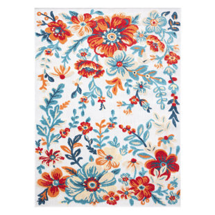 TOWN & COUNTRY LIVING TOWN & COUNTRY EVERYDAY Hibiscus Bloom Modern Floral Outdoor Rug Ivory/Red/Blue