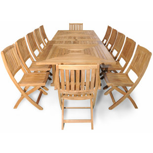 REGAL TEAK 12 - Person Rectangular Teak Extendable Outdoor Dining Set