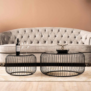 CIMC HOME Round Metal Nesting Coffee Table For Living Room Furniture, Nest of Centre Table With Glass Top (Set of 2)