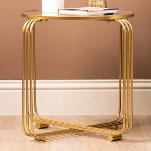 FAIRMONT PARK Aderhold 55cm Gold Metal Round End Table For Living Room Furniture, Sofa Side Table with Mirror Top