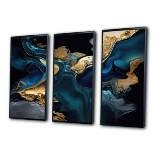 DESIGN ART " Abstract Geode Marble Blue IV " 3 - Pieces