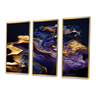 DESIGN ART Abstract Marble Geode Purple I - 3 Piece Print on Canvas