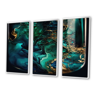 DESIGN ART Abstract Geode Marble Green And Blue II - 3 Piece Print on Canvas